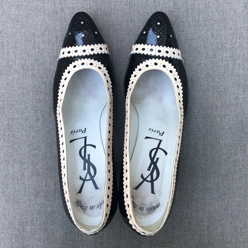 YSL Vintage Patent Spectator Pump in Ivory & Black - Picture 11 of 13